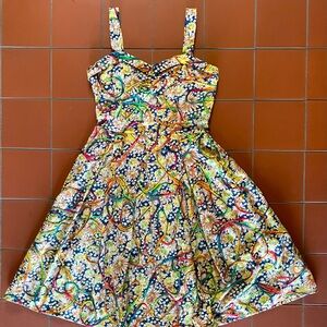 Tatyana pin-up style A-Line yarn-embroidered floral sun dress size S